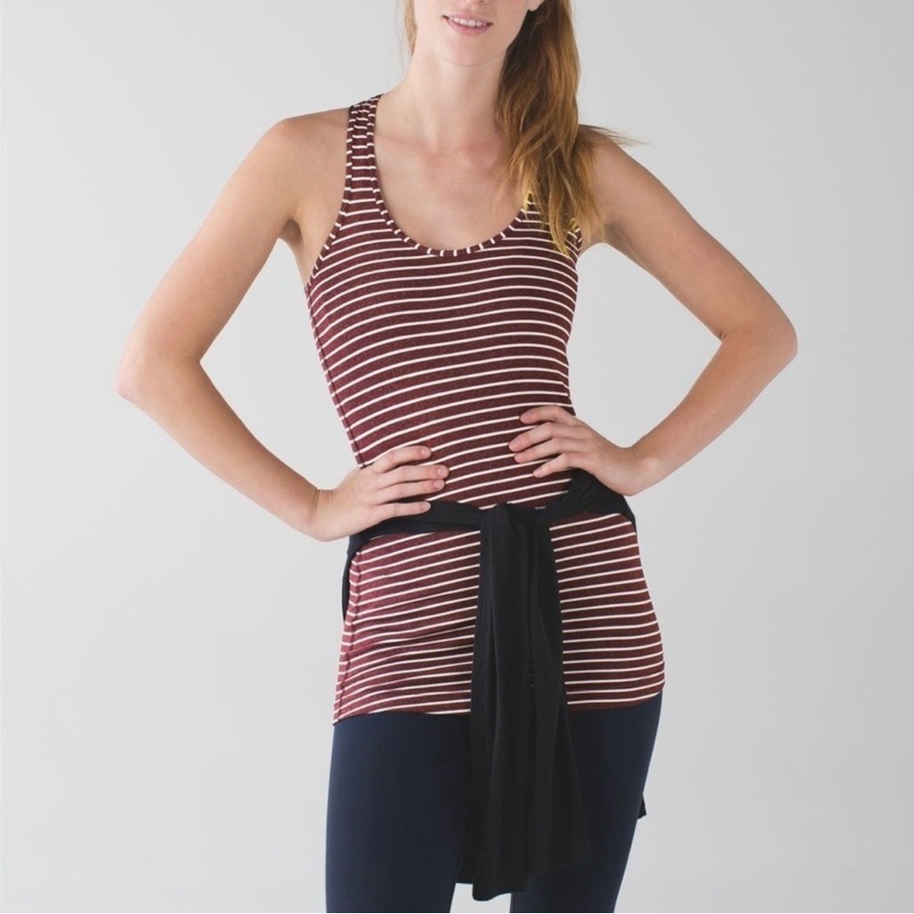 Lululemon Cool Racerback Tank Top West2East Striped Heathered Bordeaux Red